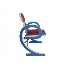 Chaise ELENA design et tendance en bois, bleu/fuchsia de profil