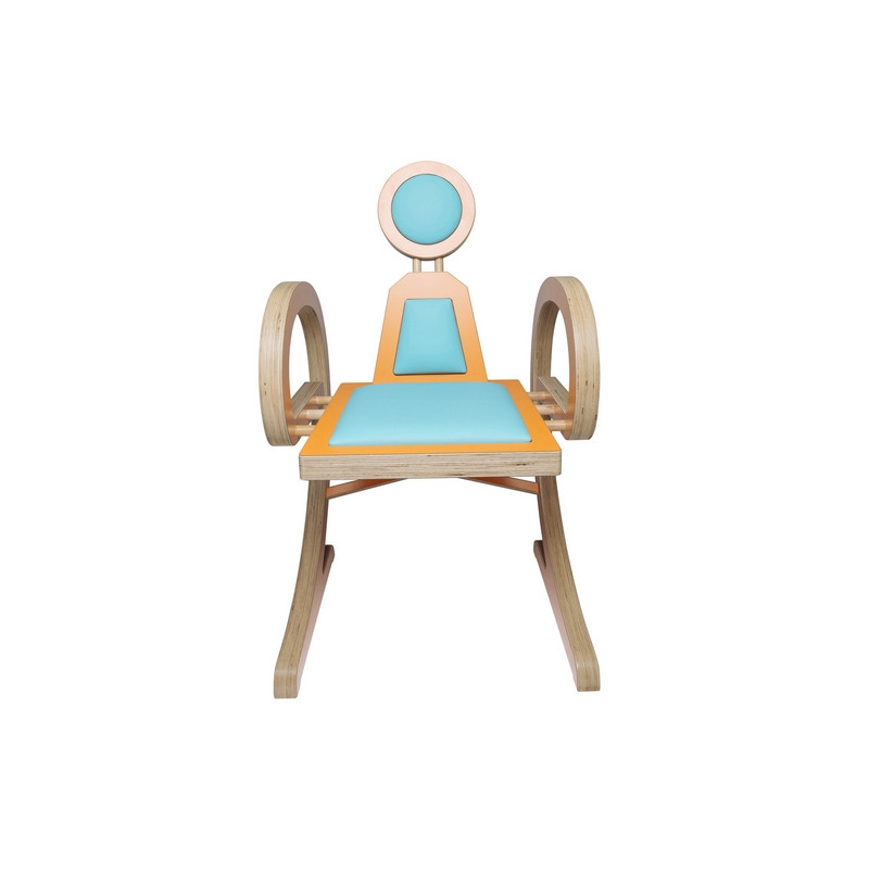 Chaise ELENA design et tendance en bois, orange/turquoise