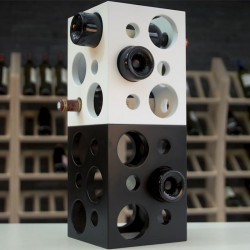 Présentoir à vins "cube" laqué blanc/noir 6 bouteilles