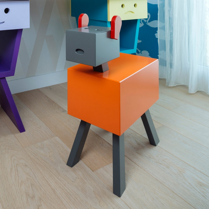 Table de chevet CABOTINE originale et atypique pour enfant, couleur orange/gris foncé