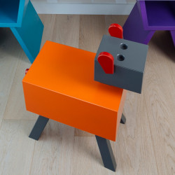 Table de chevet CABOTINE originale et atypique pour enfant, couleur orange/gris foncé