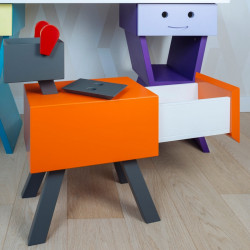 Table de chevet CABOTINE originale et atypique pour enfant, couleur orange/gris foncé