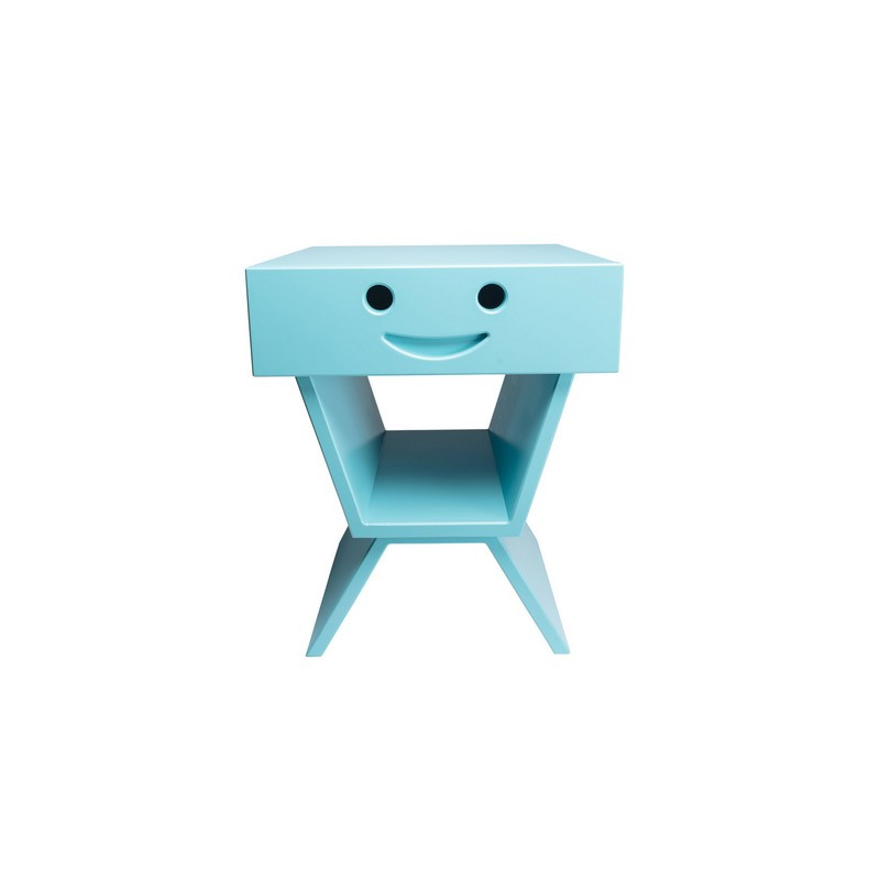 Table de chevet sourire pour enfant, couleur cyan