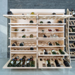 Casier rangement à vins modulable en bois multipli bouleau, 2 tablettes télescopiques à sortie totale, capacité de 24 bouteilles