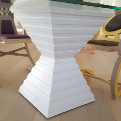 Pied forme "taille de guêpe" table en verre, grand plateau 210cmx100cm