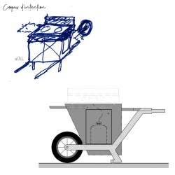 Croquis d'intention brouette extérieure en bois pour plancha