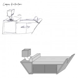 Croquis d'intention banquette originale "tout en un" pour chambre enfant ou salle de jeux