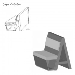 Croquis d'intention banquette originale et design