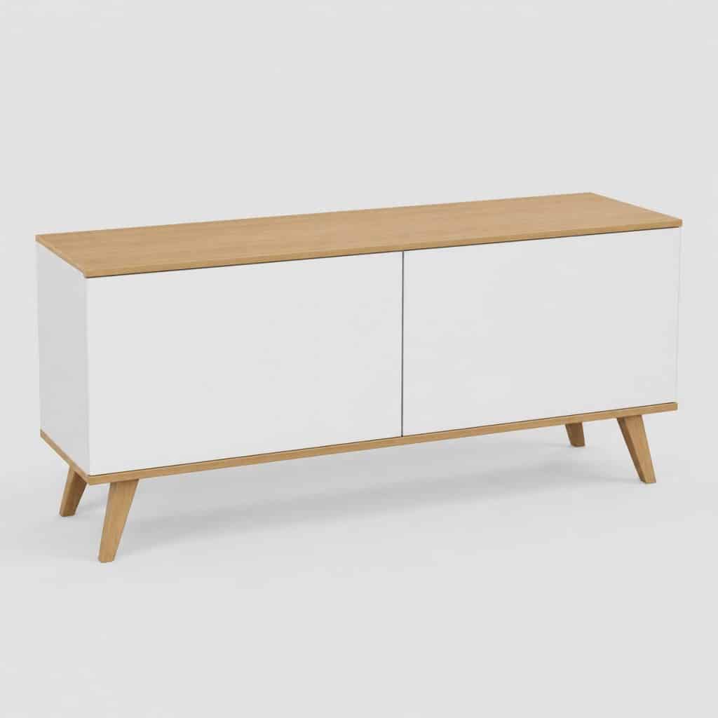 Buffet bicolore blanc et bois clair scandinave 2 portes vu de face