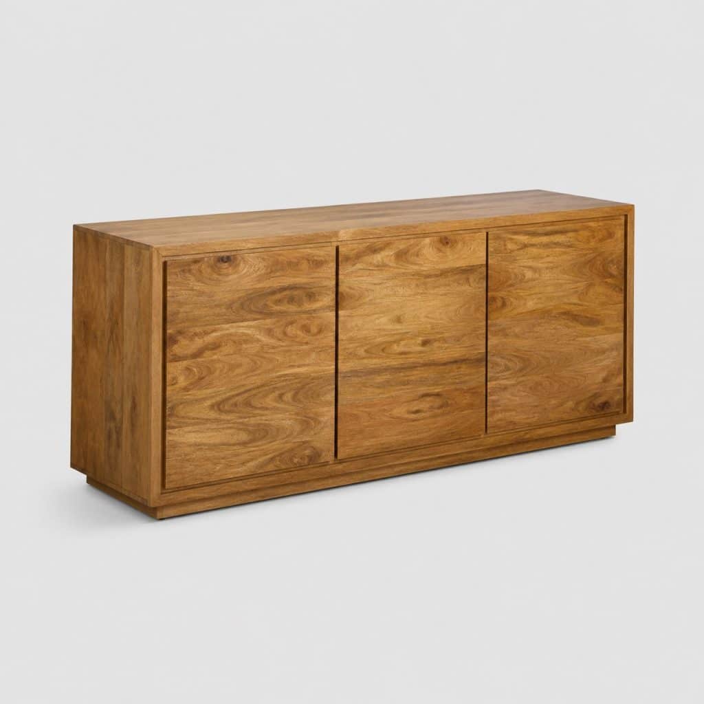 Buffet en bois massif de manguier moderne 3 portes grand format vu de face