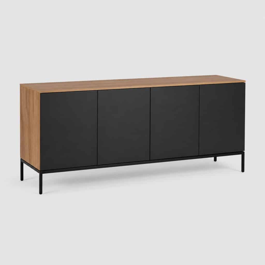 Buffet bicolore noir et bois contemporain 4 portes vu de face