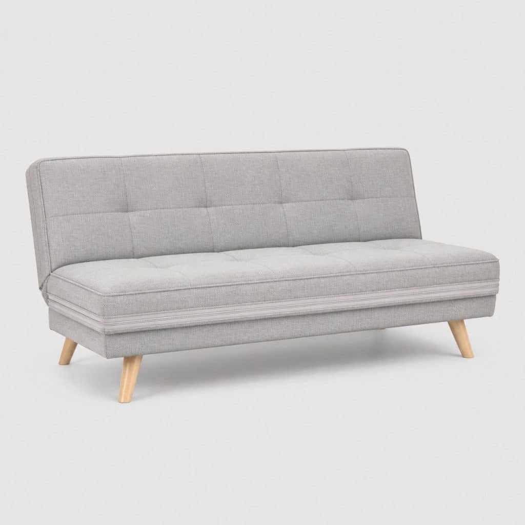 Canapé convertible 3 places en tissu gris clair, position assise