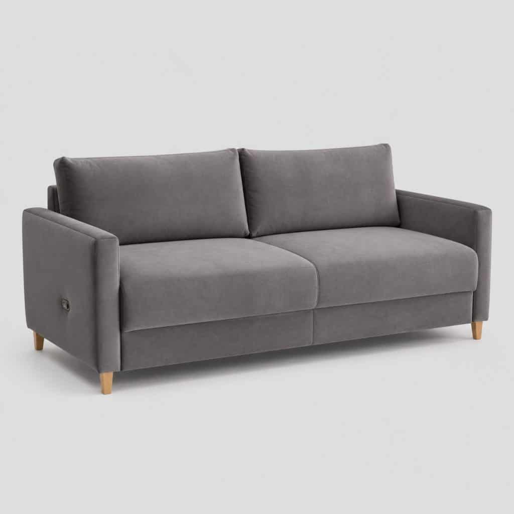 Canapé 3 places en velours gris, position assise