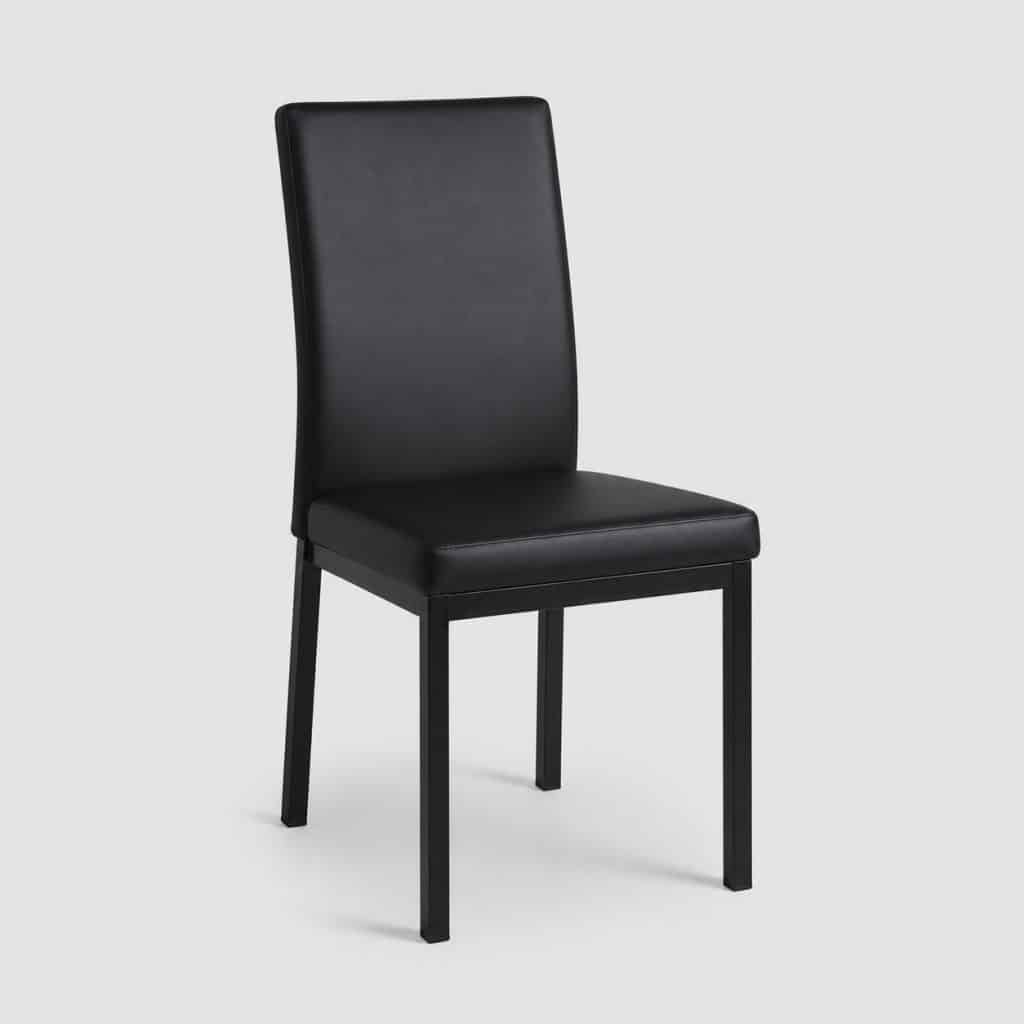 Chaise de salle à manger économique à assise rembourrée noire et pieds métal