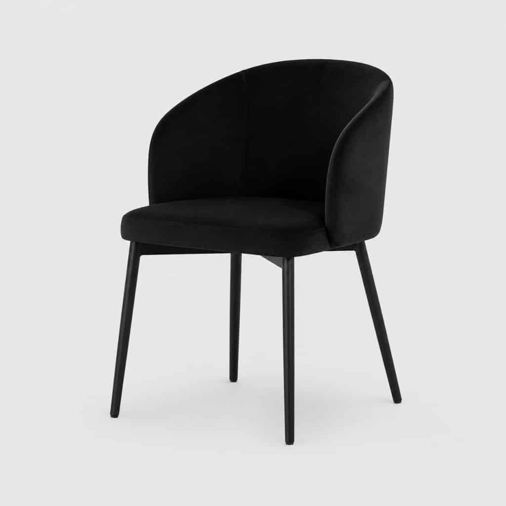 Chaise de salle à manger noire à assise velours et piètement métal