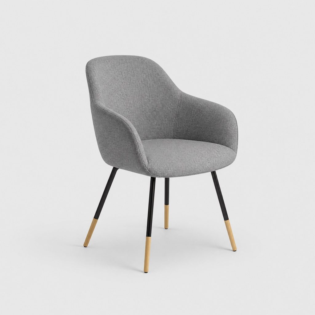Chaise de salle à manger moderne à coque garnie grise et pieds fins