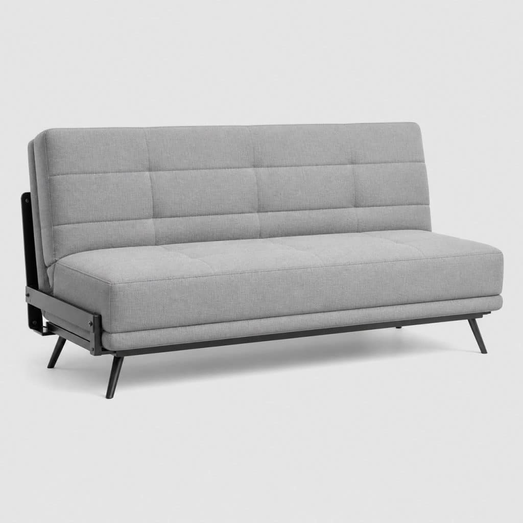 Banquette clic-clac 2 places en tissu gris clair, position assise