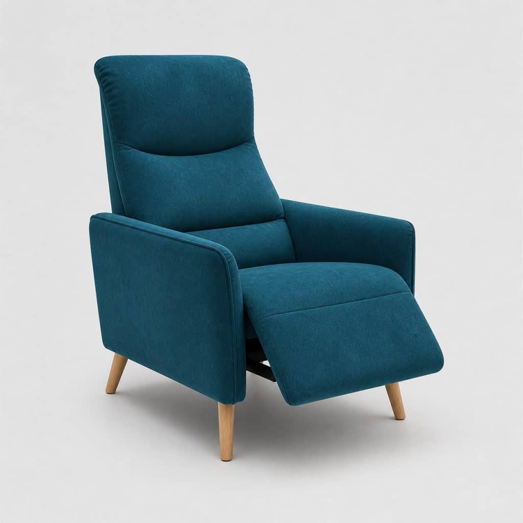 Fauteuil relax design en velours bleu canard à la ligne épurée