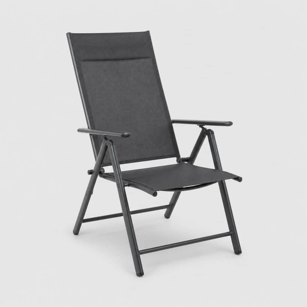 Fauteuil relax de jardin pliant en toile textilène grise sur structure acier