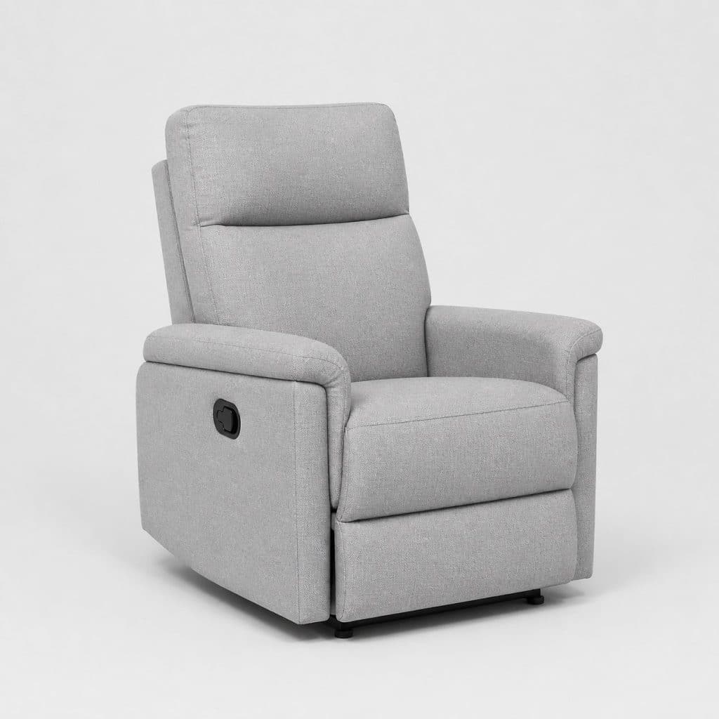 Fauteuil relax manuel en tissu gris clair avec levier latéral
