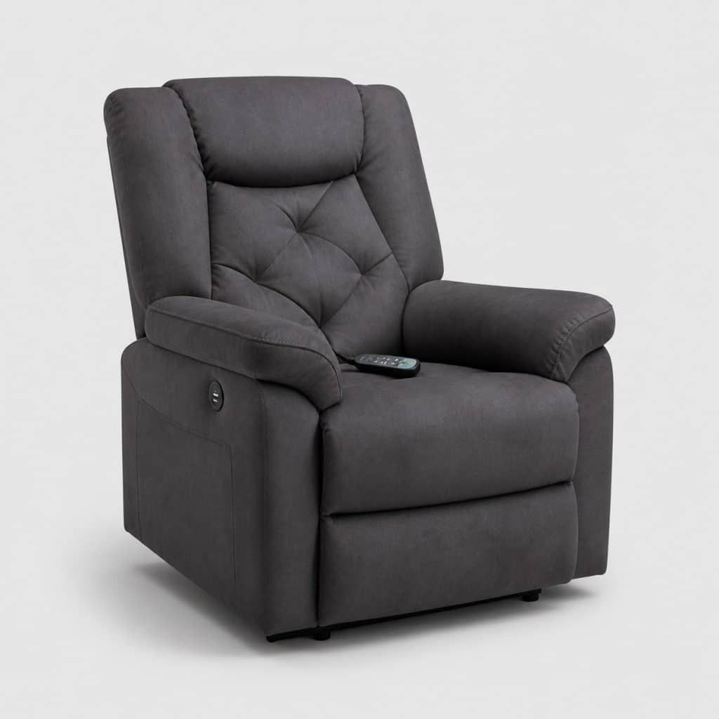 Fauteuil relax massant en microfibre gris foncé avec port USB
