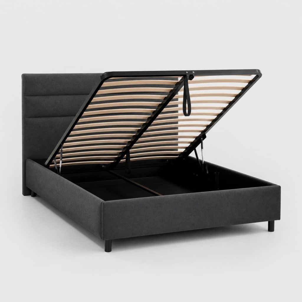 Lit 2 places avec coffre de rangement et tête de lit gris anthracite