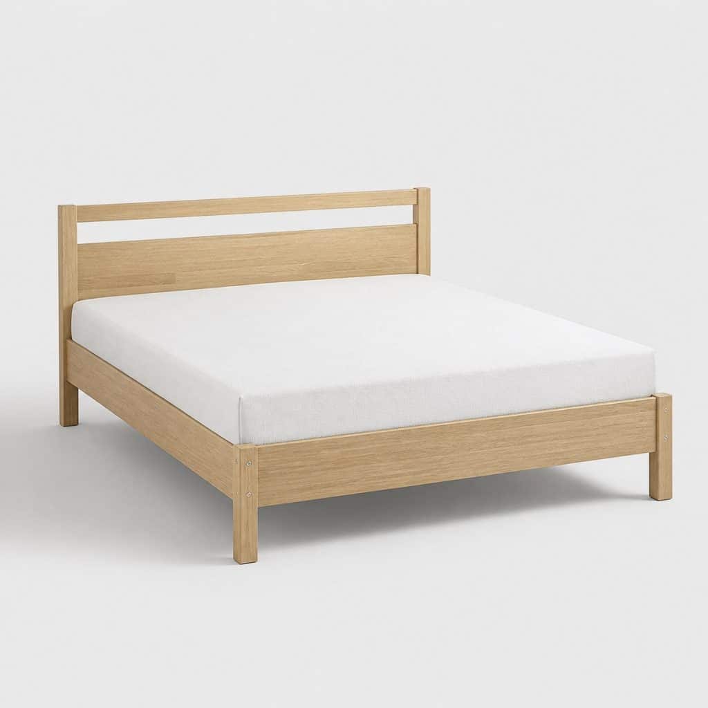 Pack lit 2 places bois clair avec sommier à lattes et matelas mousse