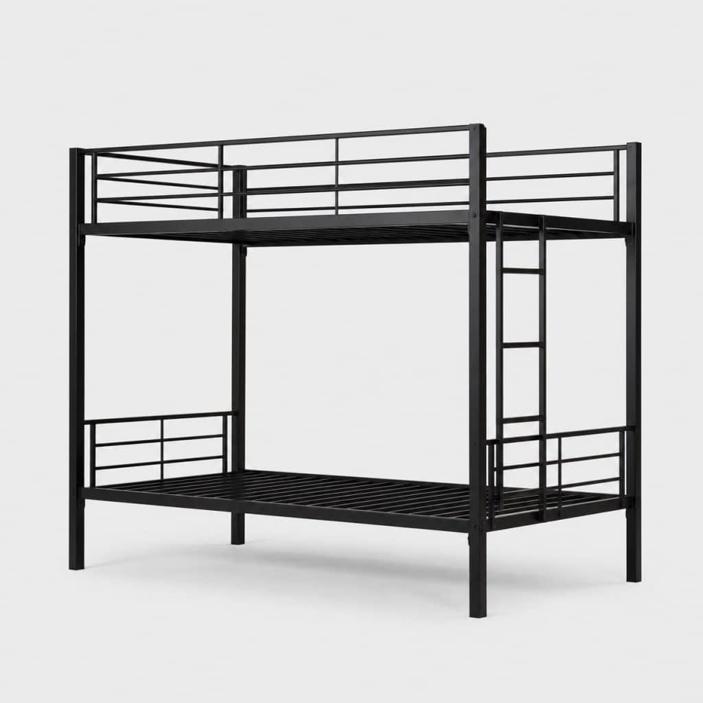 Lit superposé en métal noir à deux couchages 140 x 190 avec échelle