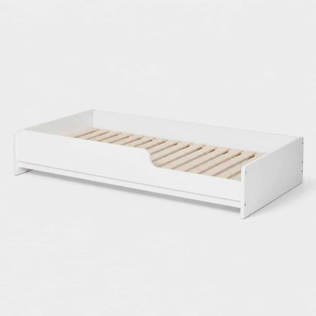 Lit enfant bas blanc avec barrière anti-chute latérale