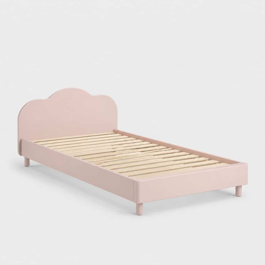 Lit enfant en bois teinté rose poudre au couchage 90 x 190 cm