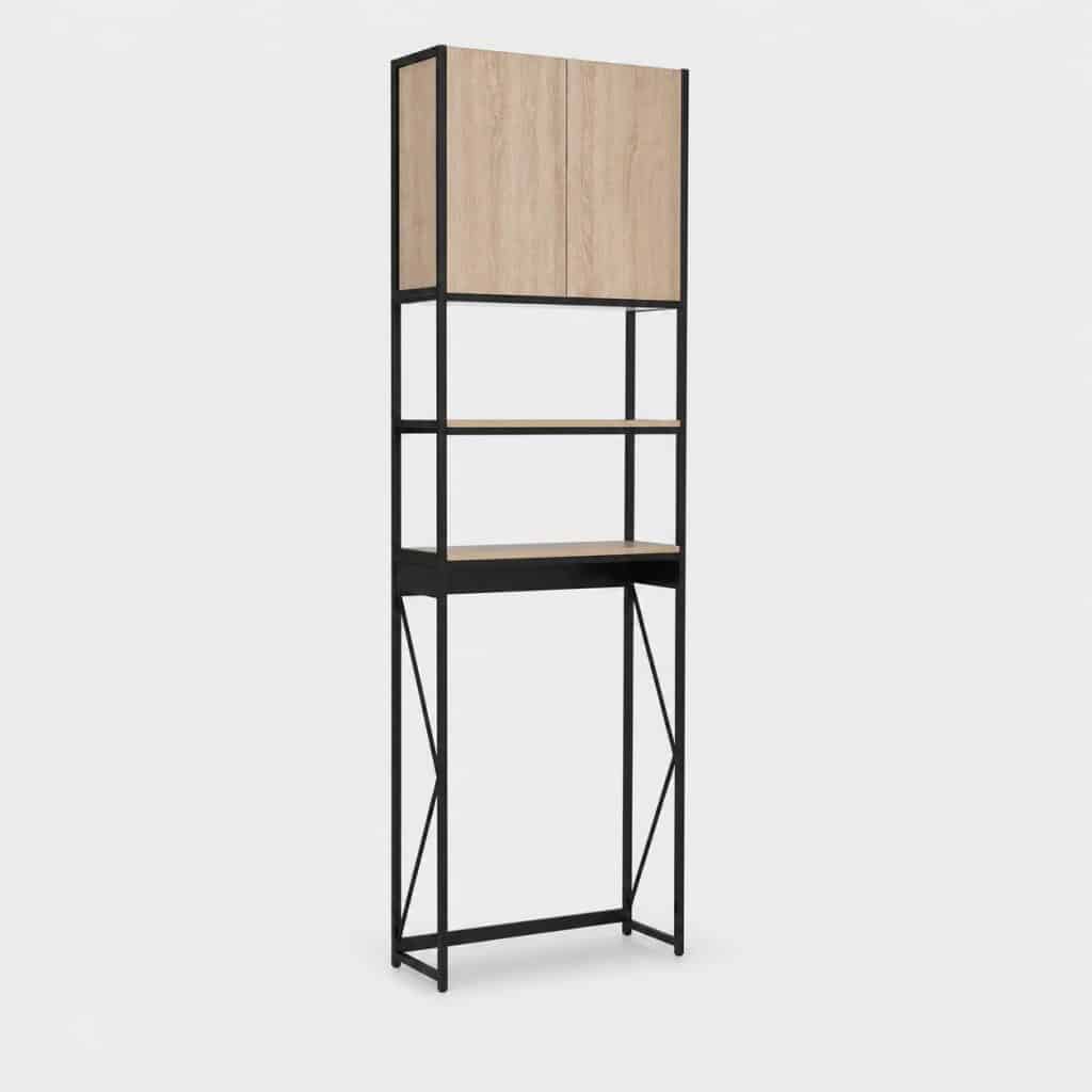 Colonne haute pour machine à laver en métal noir et bois clair