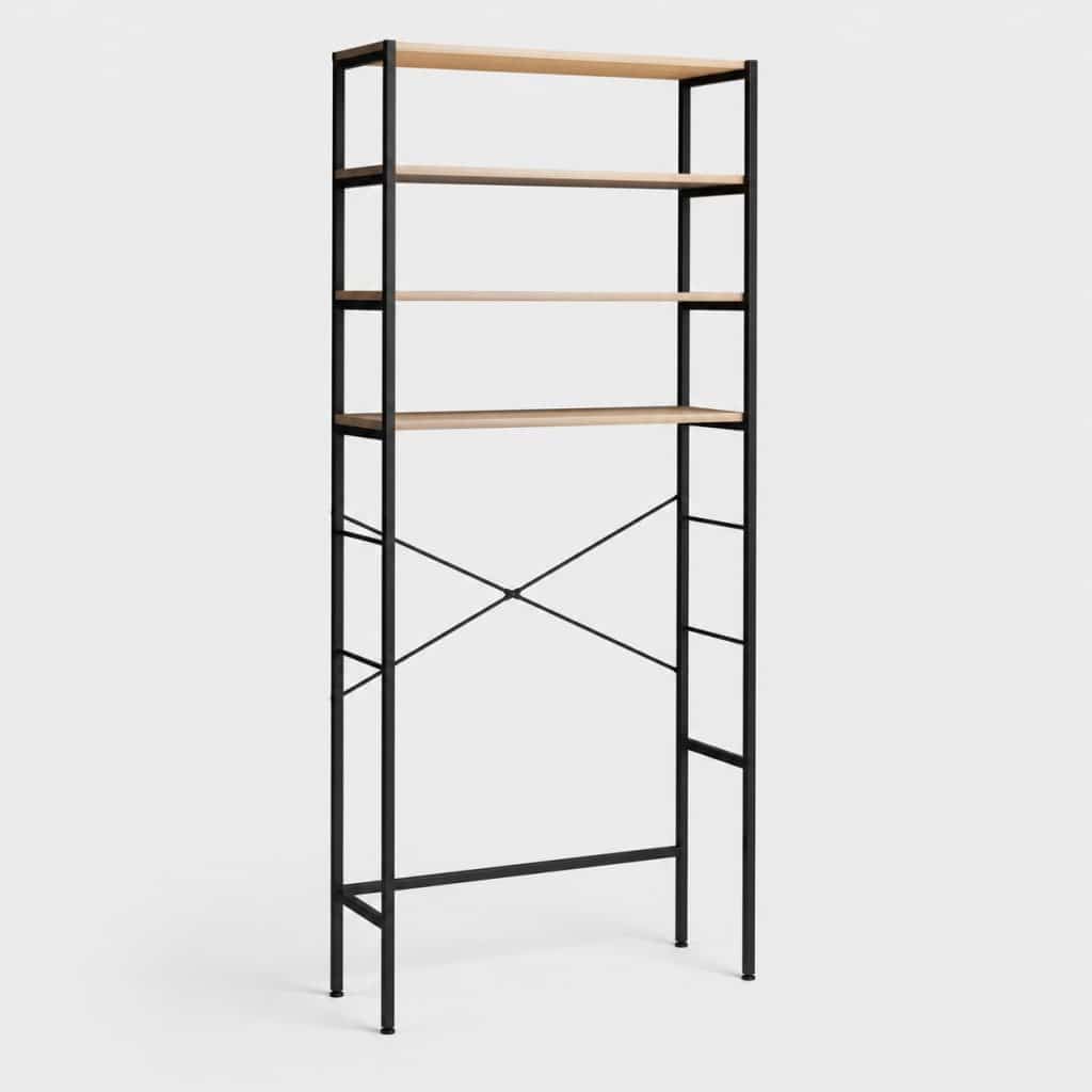 Meuble machine à laver noir en métal époxy et bois façon hêtre