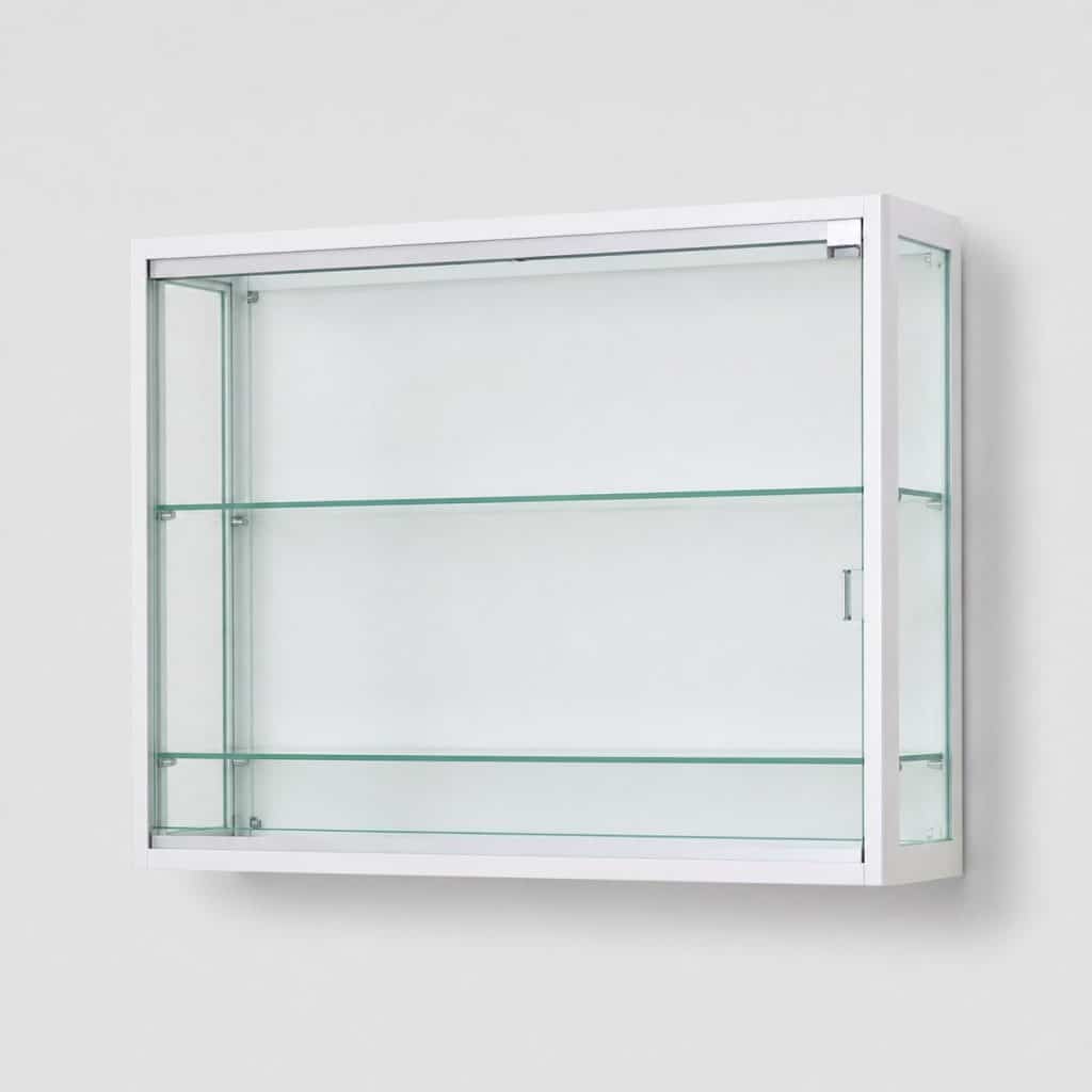 Petite vitrine en verre murale à cadre fin blanc, vue de face