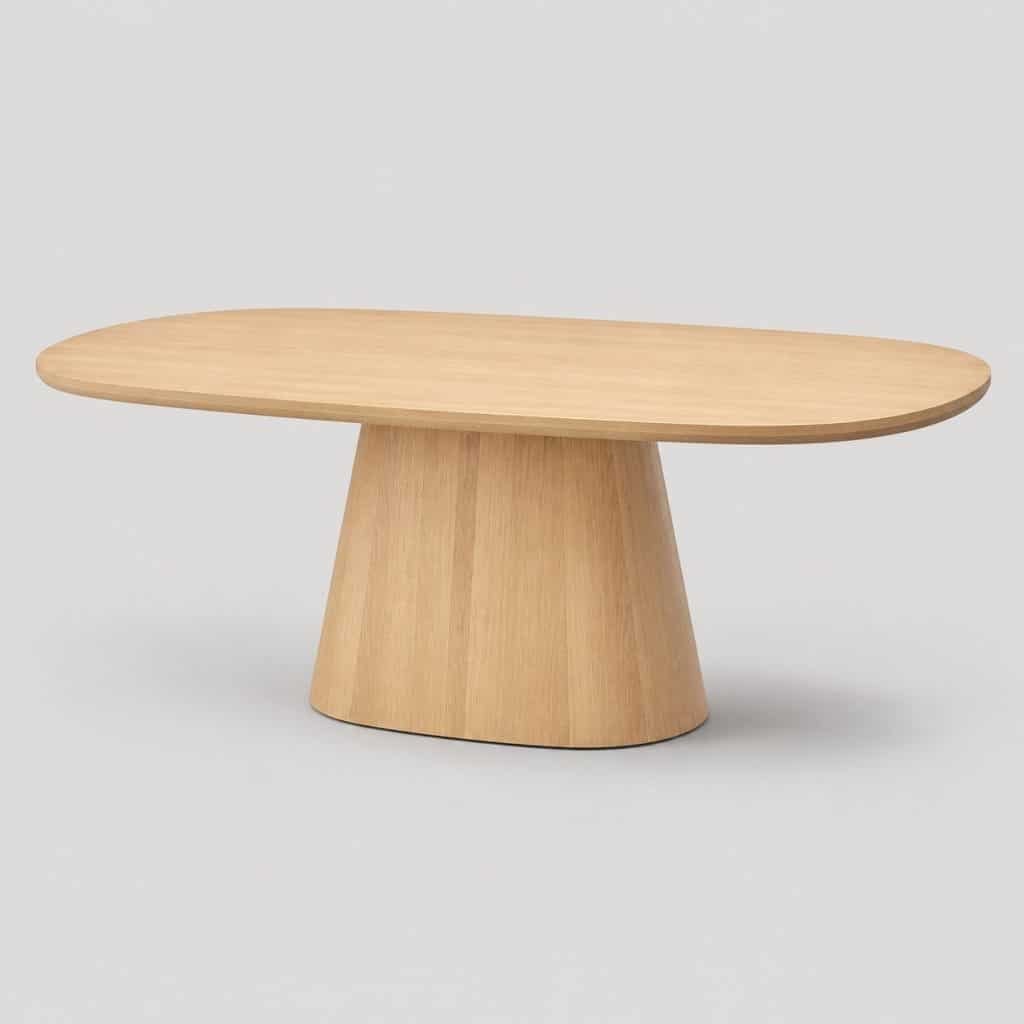 Table à manger ovale en bois clair à angles arrondis