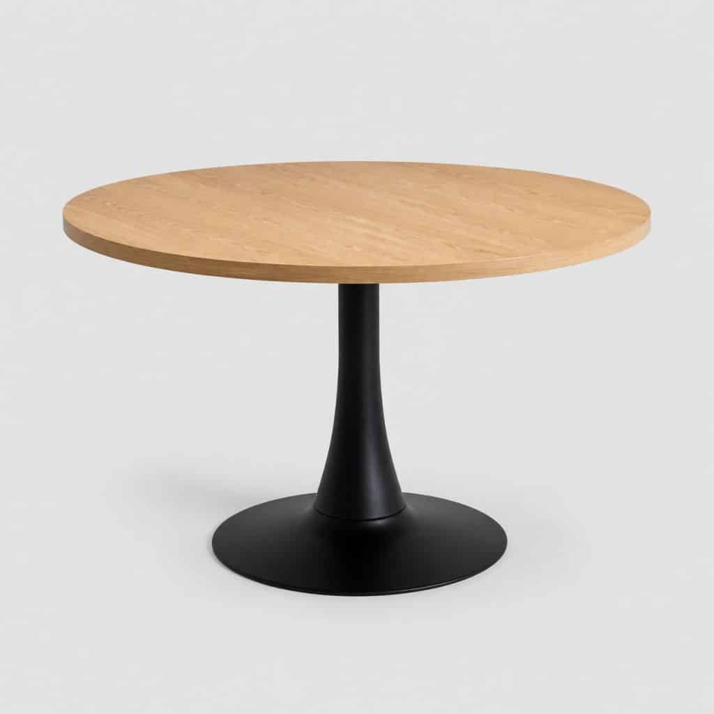 Table à manger ronde en bois clair avec pied central métal noir