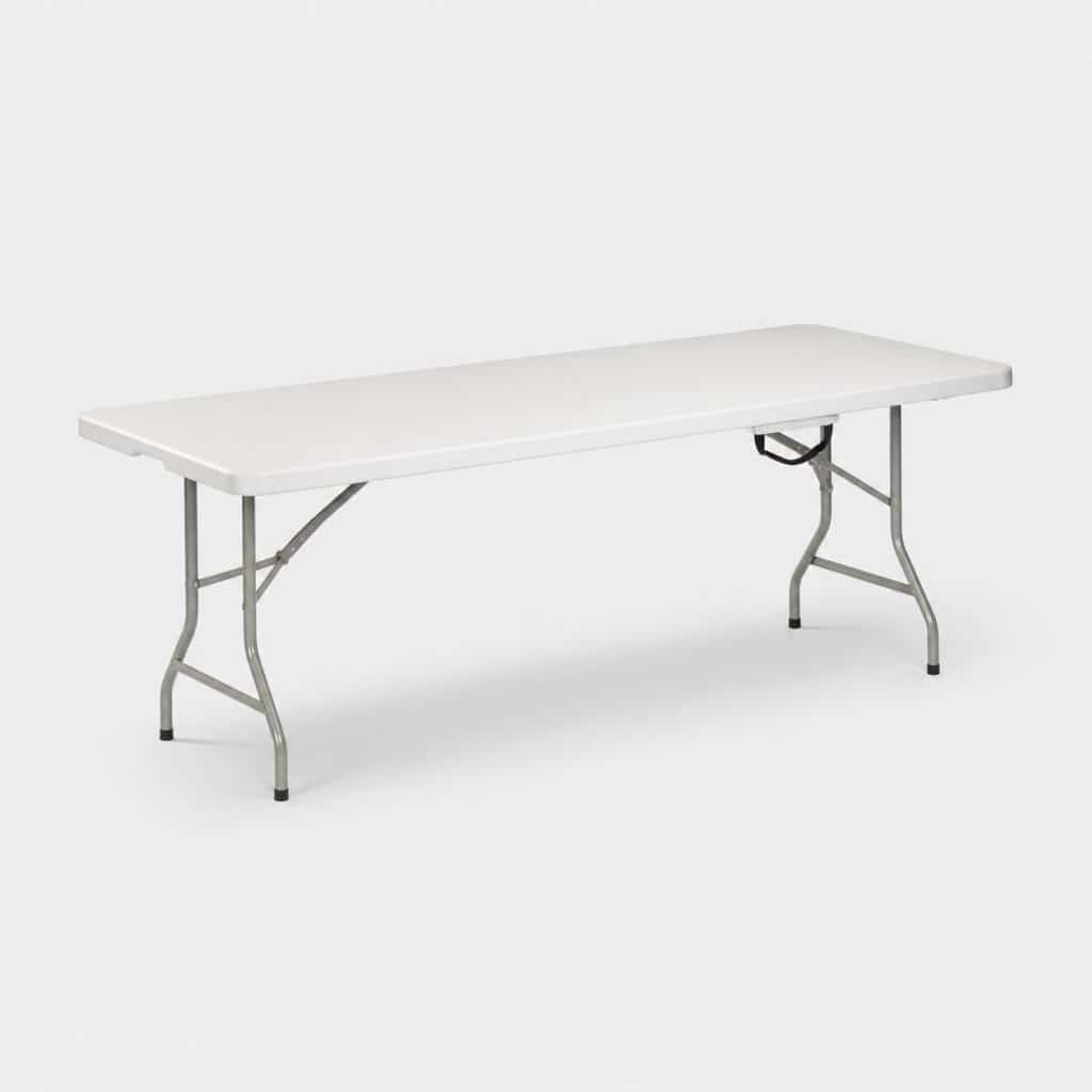 Table pliante de réception à plateau blanc et pieds acier