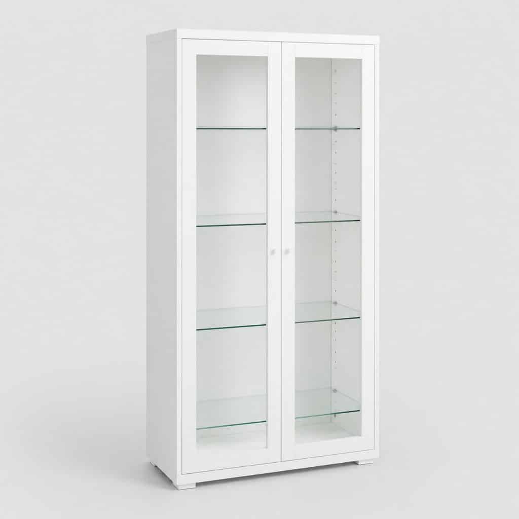 Vitrine en verre blanche simple d'entrée de gamme, vue de face