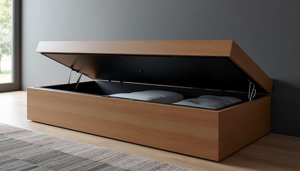 découvrez nos coffres de rangement sous l'assise offrant un volume réel généreux et un accès facile pour optimiser votre espace.