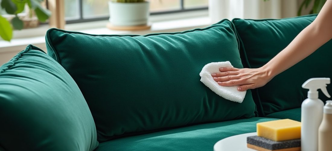 découvrez comment nettoyer un canapé en velours sans l’abîmer : produits à éviter, gestes adaptés et test préalable sur une zone discrète.